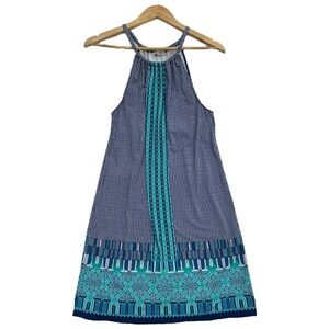 Max Studio Navy and Turquoise Strapless Dress High Neck - Size Small